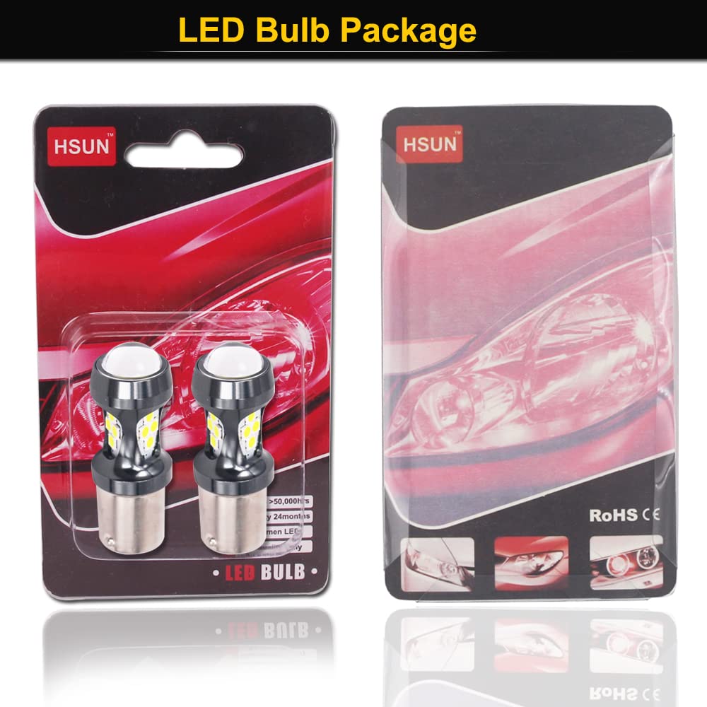 HSUN BAZ15D P21/4W S7225 S25 LED Bombillas 6000K Blanco para Luz Trasera de Freno de Coche