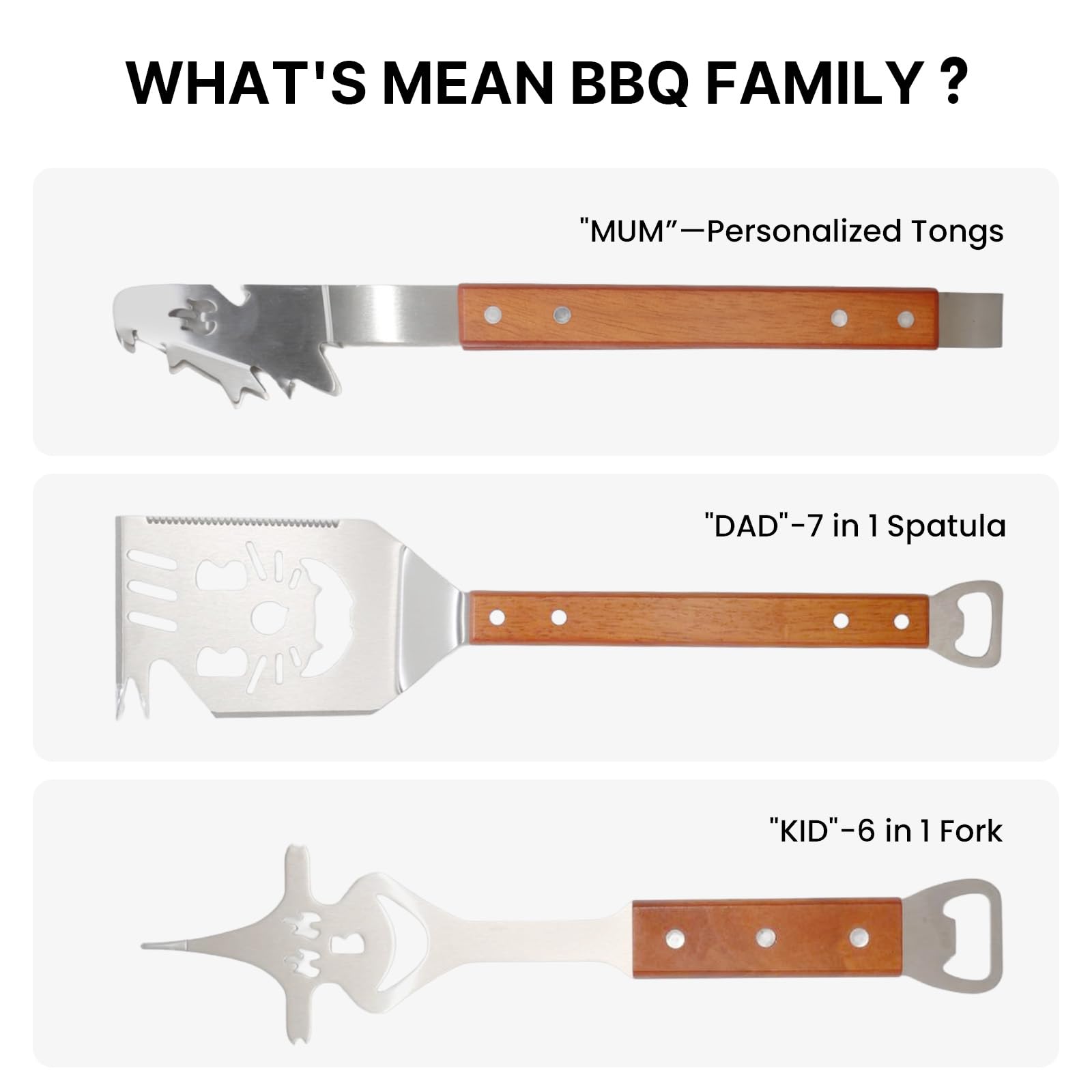Set di 3 posate per barbecue extra lungo, accessorio per barbecue, regalo per uomini, accessorio per barbecue con pinza per barbecue, paletta per barbecue, forchetta per carne, manico in legno, regalo