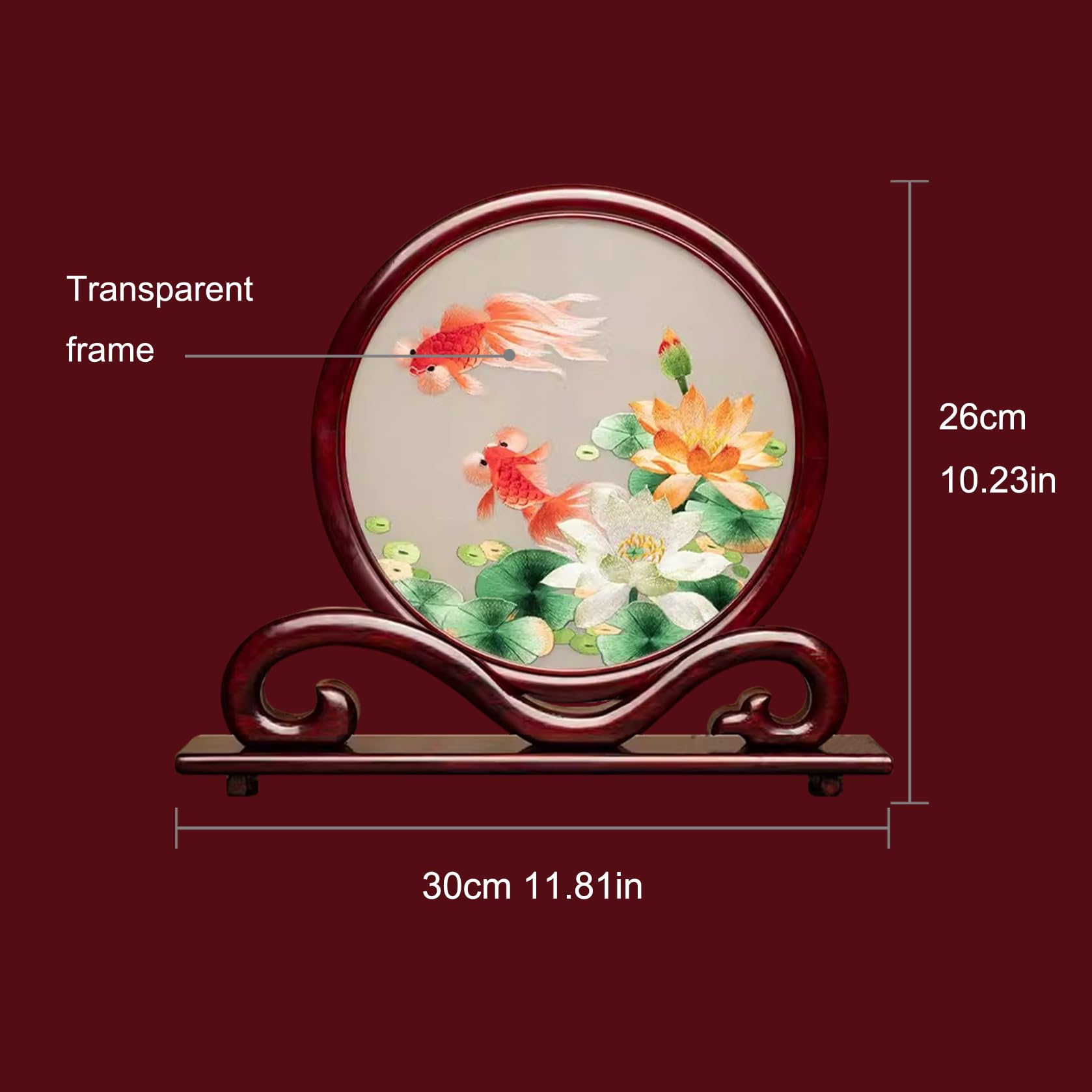 Amazon.co.jp: HangErFeng シルク両面刺繍 中国絵画 蓮 金魚柄