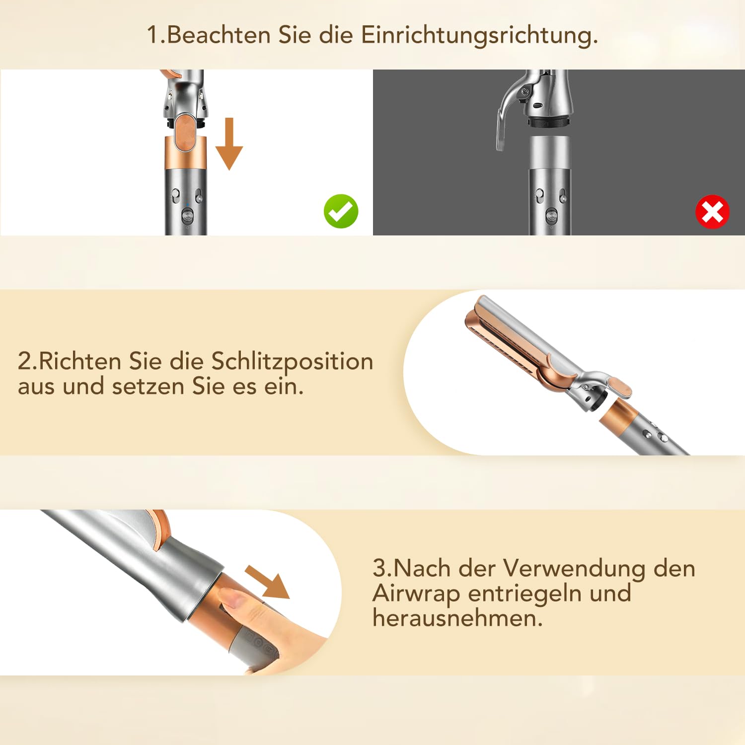 Glatteraufsatze fur Dyson Airwrap mit Airflow Technologieohne heilse Platten fur sanftes Haarstyling mit wenigerSchaden, Kompatibel mit HS01/HS05/HS08, Kupfer