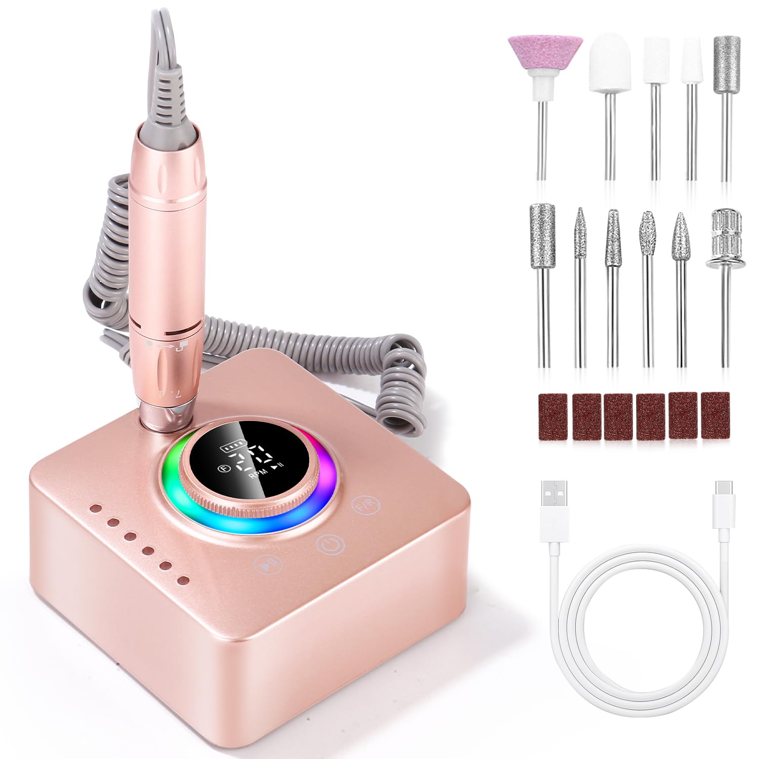 Torno para Uñas, 45,000RPM Profesional Lima Electrica Uñas, Velocidad Ajustable,Set de Accesorios para Manicura y Pedicura con Brocas de Cerámica,para Uso Doméstico Salones de Uñas