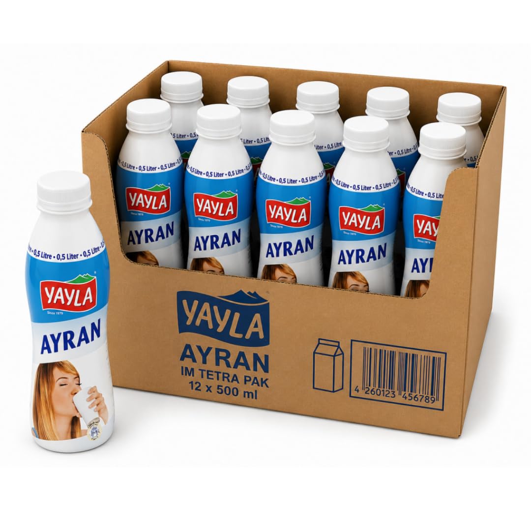 Ayran – Joghurtgetränk mit Milch, Praktisch und Erfrischend 500 Mililiter, 12 Er