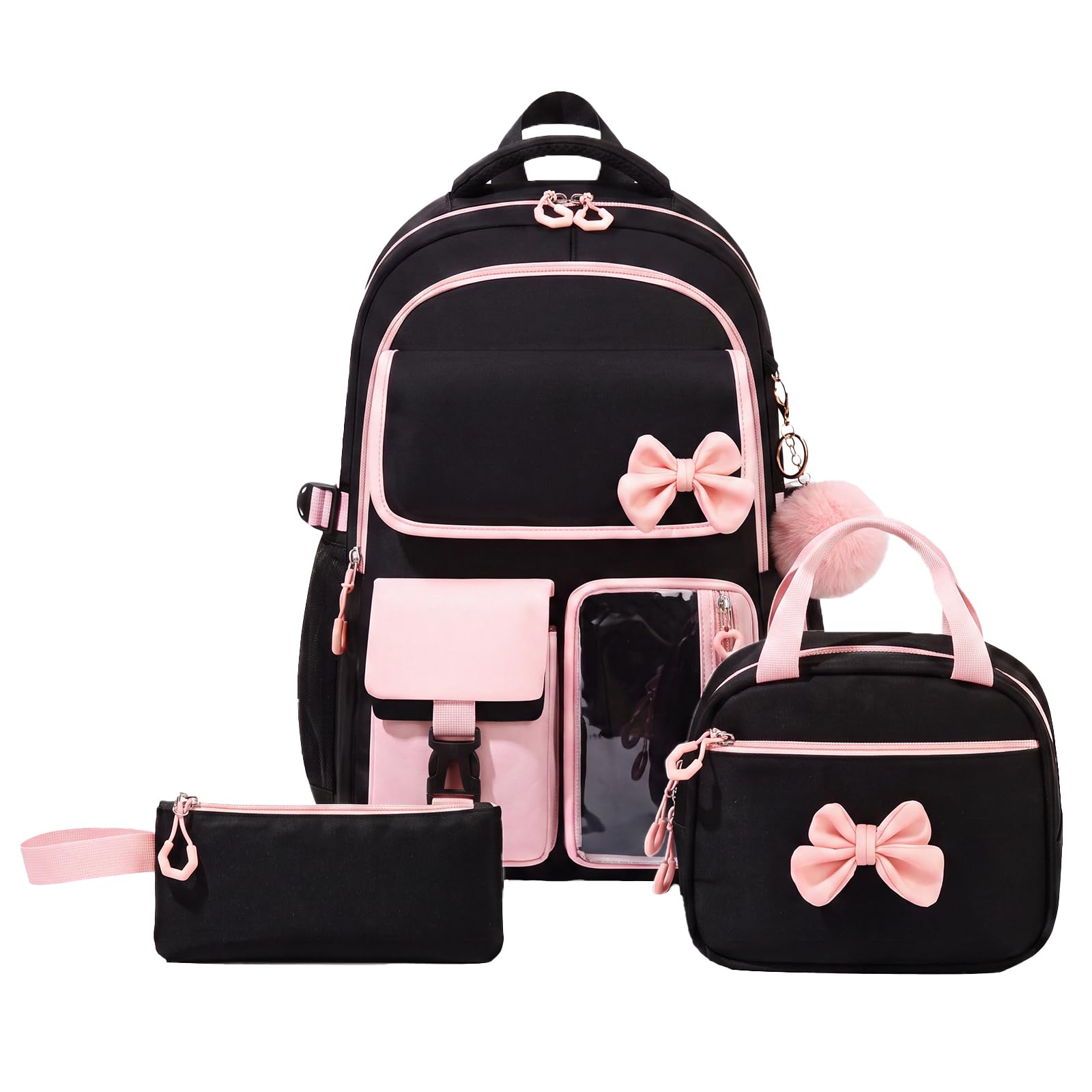 Amythe Schulranzen Mädchen Teen 10-18 Jahre 3-teilig Set, Rosa