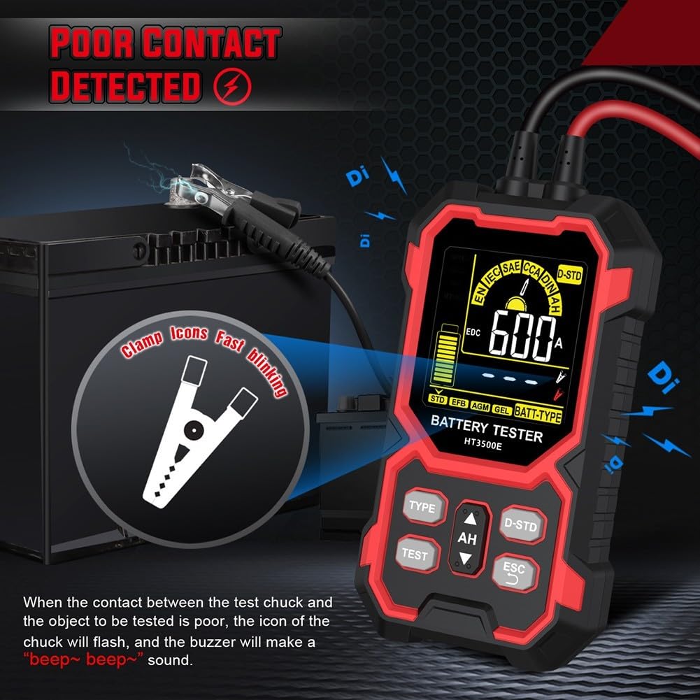 HT3500E Testeur de batterie 12 V/24 V pour voiture avec écran LCD pour capacité, tension, résistance intérieure pour AGM pour EFB GEL pour outils professionnels