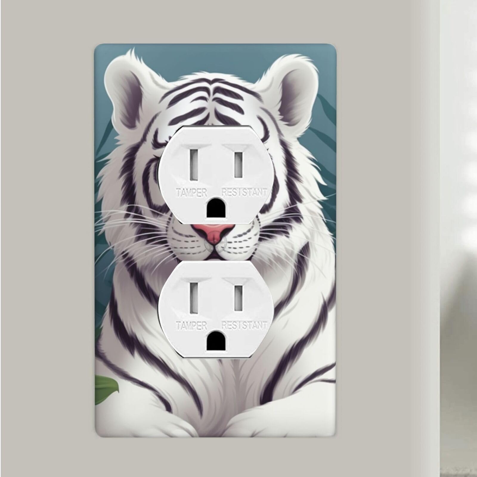 Aceprints Cute White Tiger Duplex Receptacle Outlet Covers, 1-Gang Standard Size Wall Plates Unbreakable Polycarbonate Electrical Switchplate Cover Faceplate For Bathroom Kitchen Decor