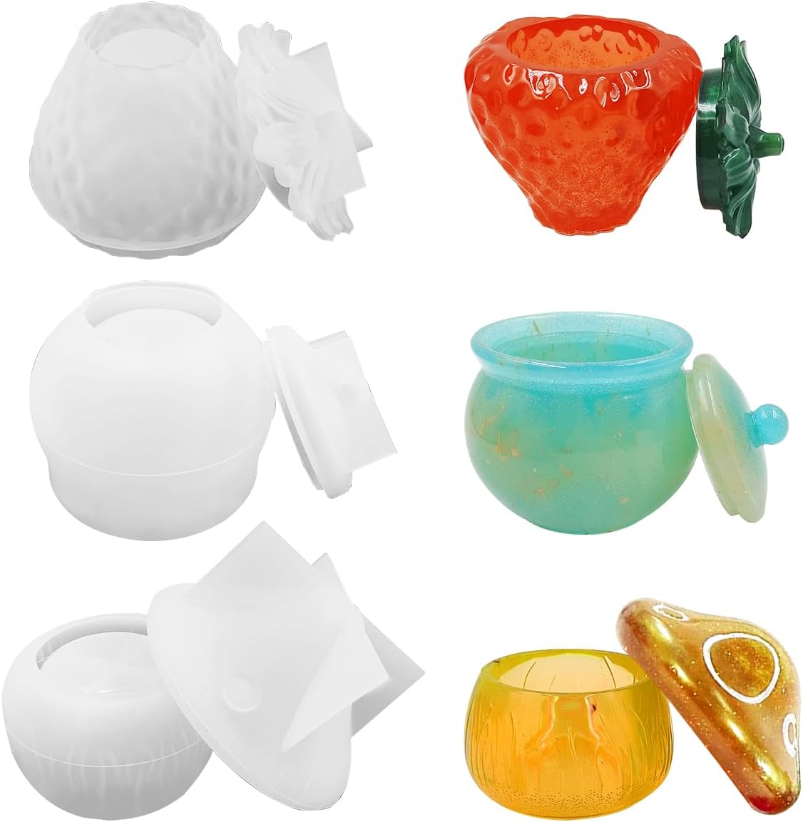 3 Set Jar Resin Molds, FineGood Silicone Jar Molds Mushroom Strawberry
