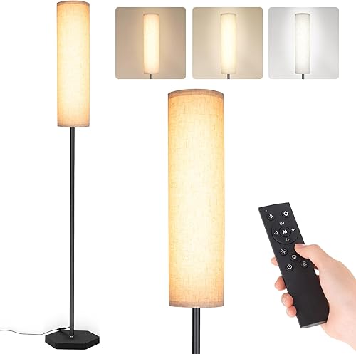 AIGOTEK Floor Lamp for Living Room,Modern Standing Lamps with Lamp Shade,Pole Lamps for Bedrooms, Tall Lamp for Reading with Remote (Modern - Black)
