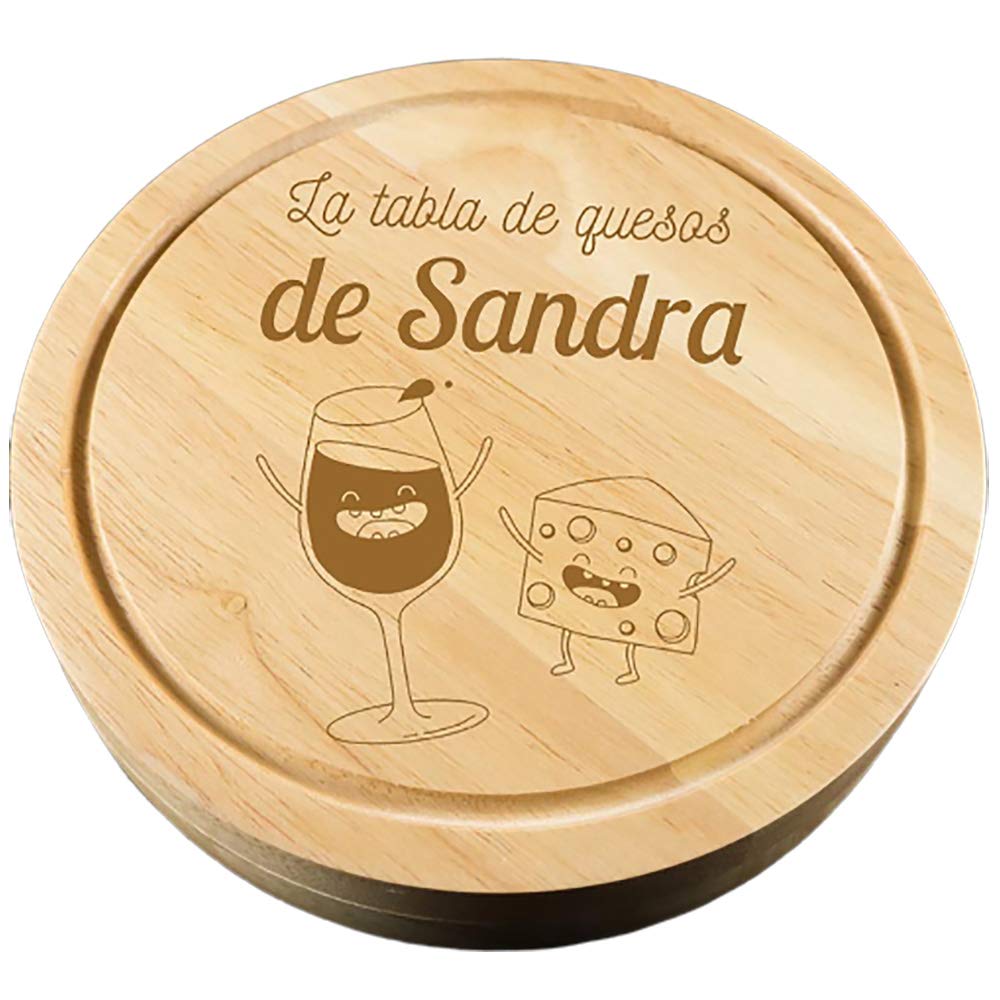 Regalo personalizado: tabla de quesos grabada con motivos divertidos y el texto que tú quieras