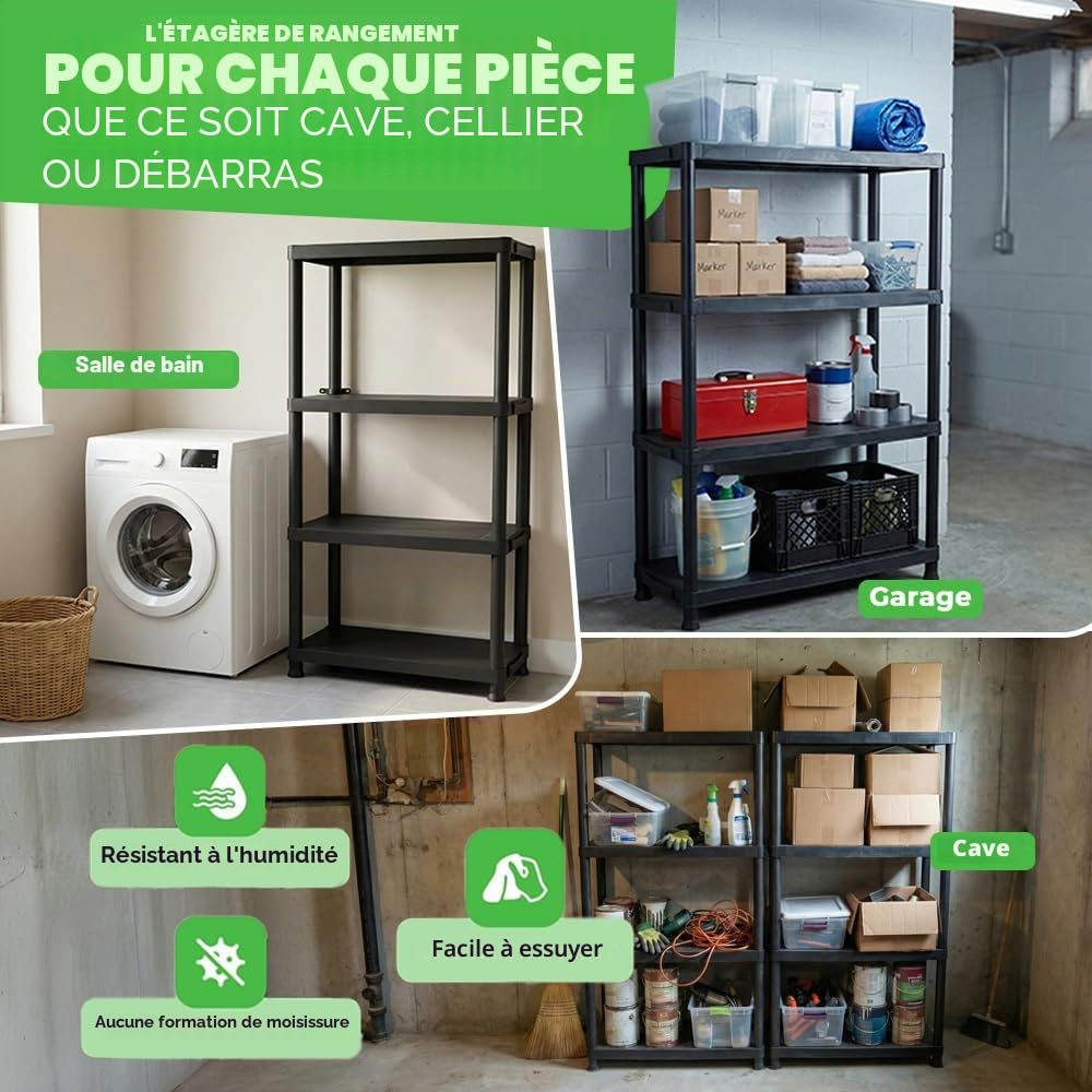 Ondis24 Étagère en plastique 3 x Étagère Étagère pour charges lourdes 60 x 30 x 135 cm