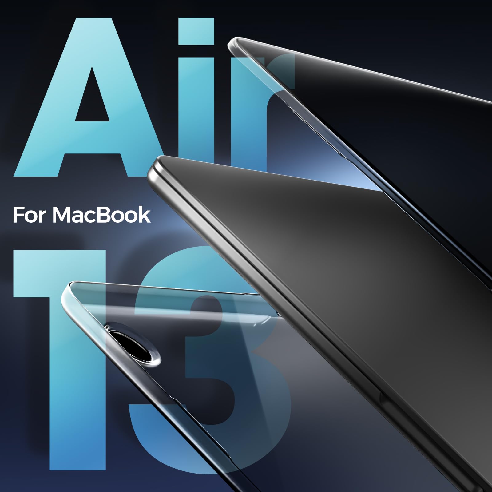 ProCase MacBook Air ケース 13.6インチ適用 M5 M4 M3 2026 2025 2024 2023 2022 A3240 A3113 A2681 耐衝撃ハードカバー スタンド爪 すり傷防止 汚れ対策 -ミッドナイト