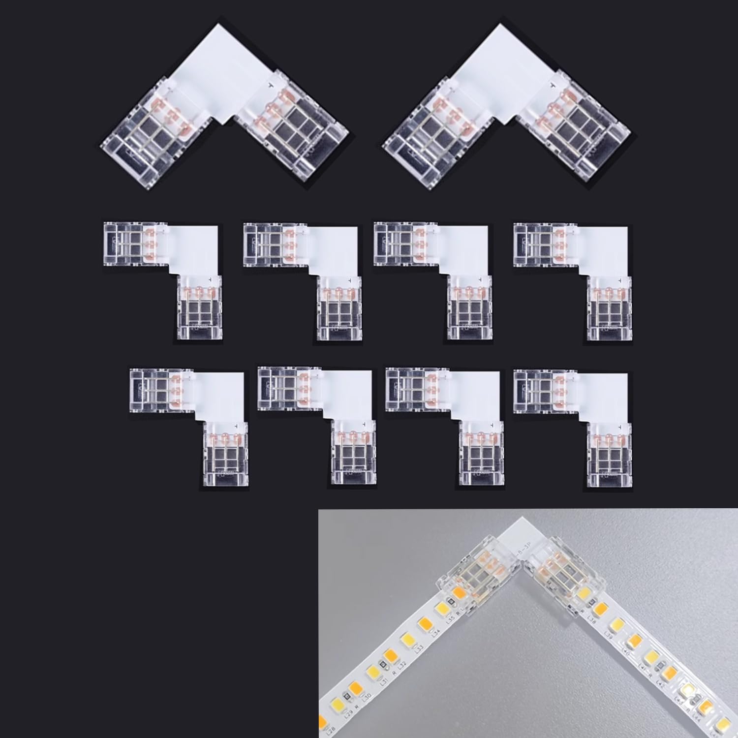SHAOYAYAZHANG 10 pcs LED Strip Connector,3 Pin 10mm L Shape Quick Splitter Corner Connector Solderless Gapless Adapter Clip