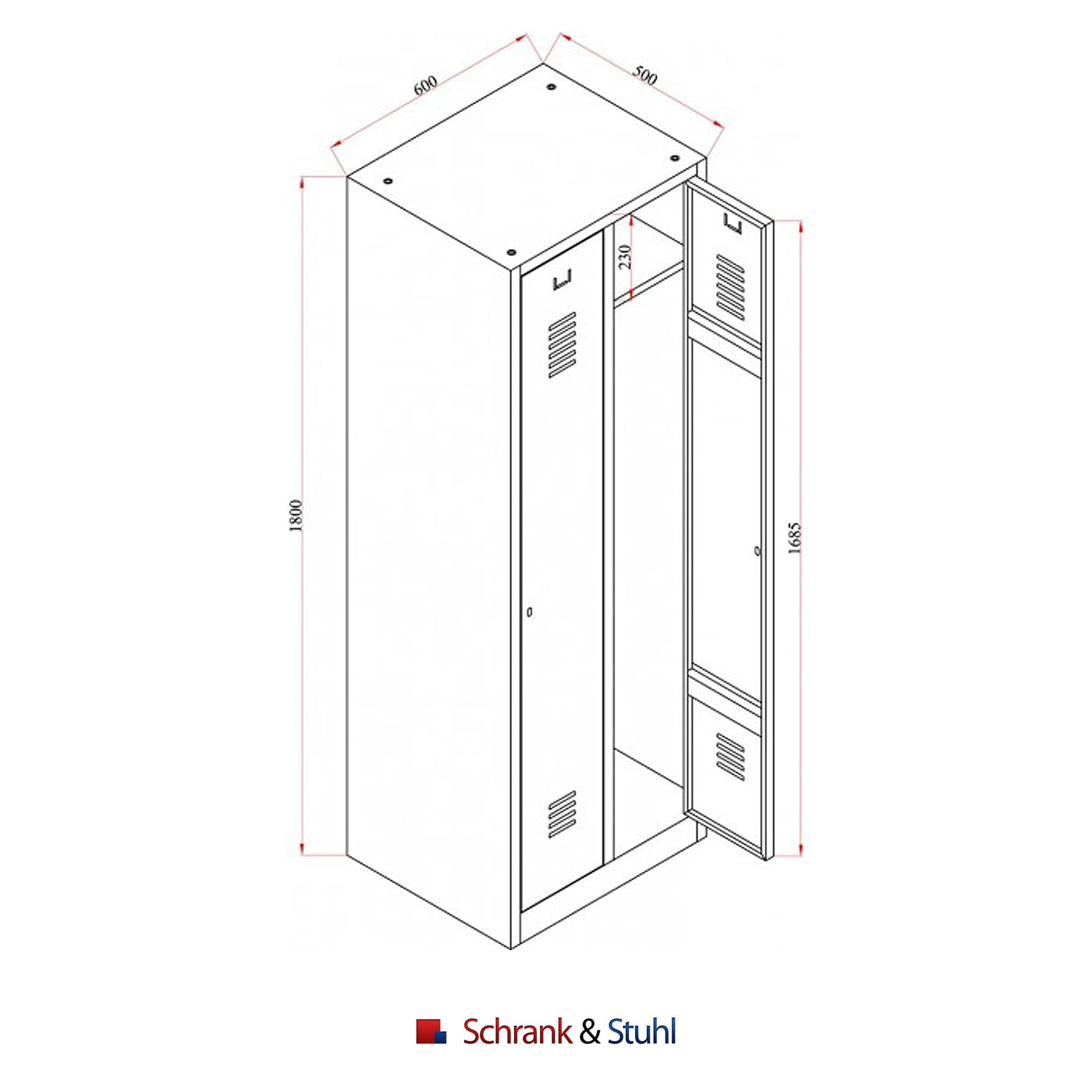 Schrank & Stuhl Spind – Metallspind mit 2 Abteilen, Schließfachschrank mit Hutboden, 30 cm Abteilbreite, Lieferung komplett montiert (Grau, mit Drehriegelverschlüssen)