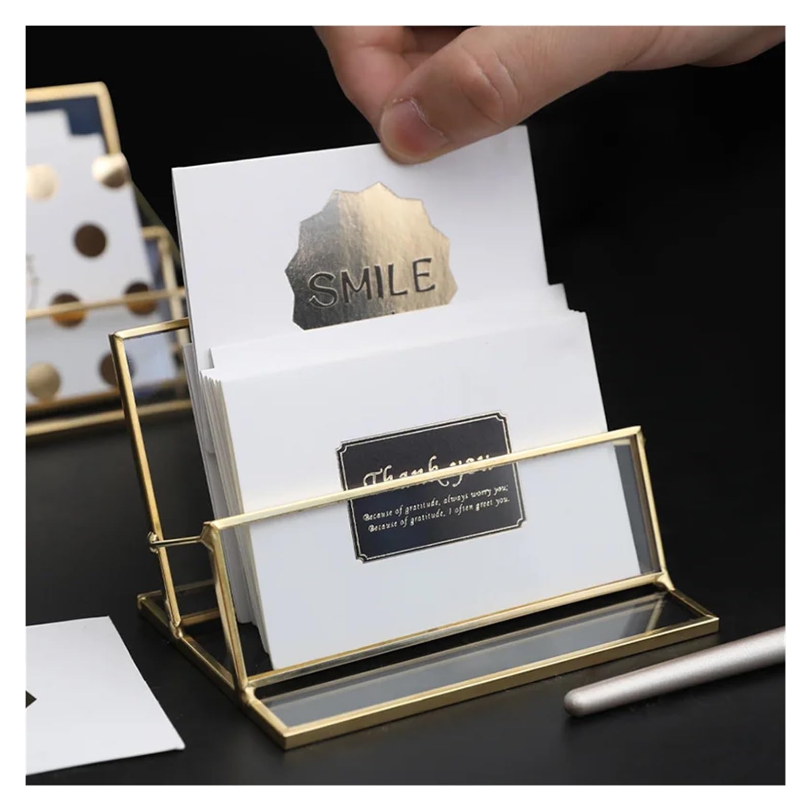 Lot de 2 supports pour cartes de visite en cuivre et verre (couleur 02)