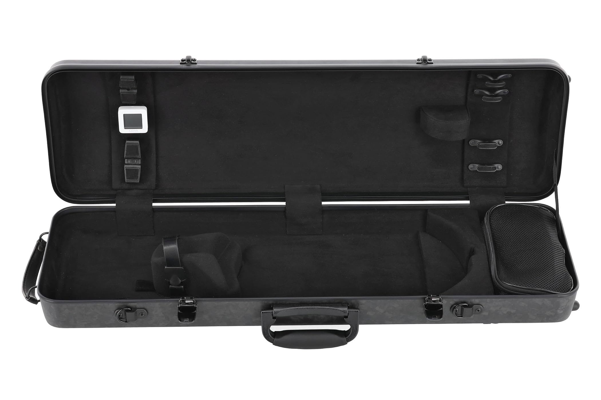 GEWA Étui à violon Camouflage Carbon – coque en carbone – suspension rembourrée – hygromètre numérique – sangles de sac à dos amovibles – pochette à partitions amovible – avec poignée latérale