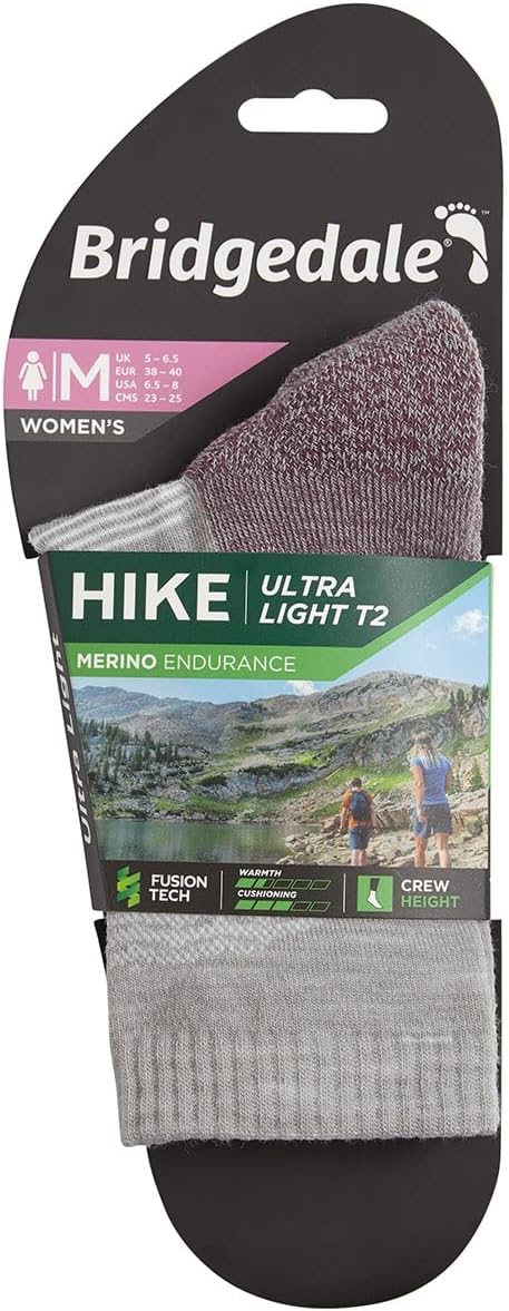 Bridgedale Hike Ultralight T2 Merino Performance Original Crew Womens Walking Socks