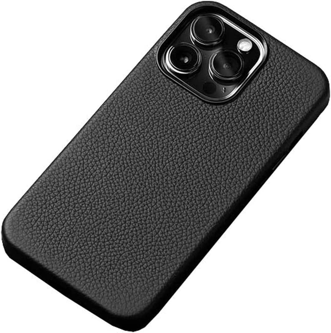 Funda para iPhone 14 Pro Max anticaídas con cuero auténtico y relieve para la cámara 7
