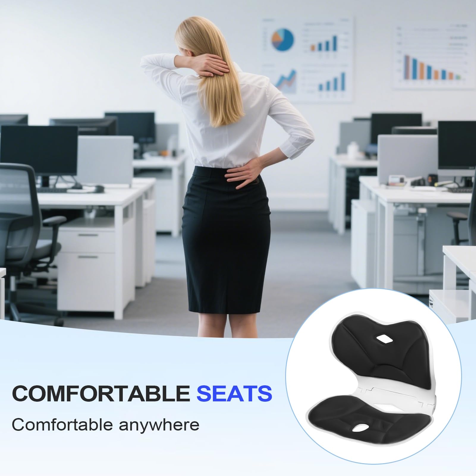 Cojín de Asiento para Silla Almohada de Soporte Lumbar