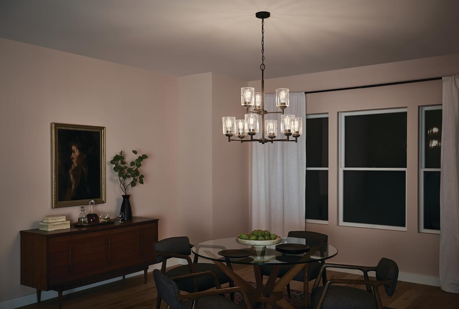 Kichler Winslow 27" 9 Light 2 Tier Chandelier with Clear Seeded Glass in Olde Bronze®