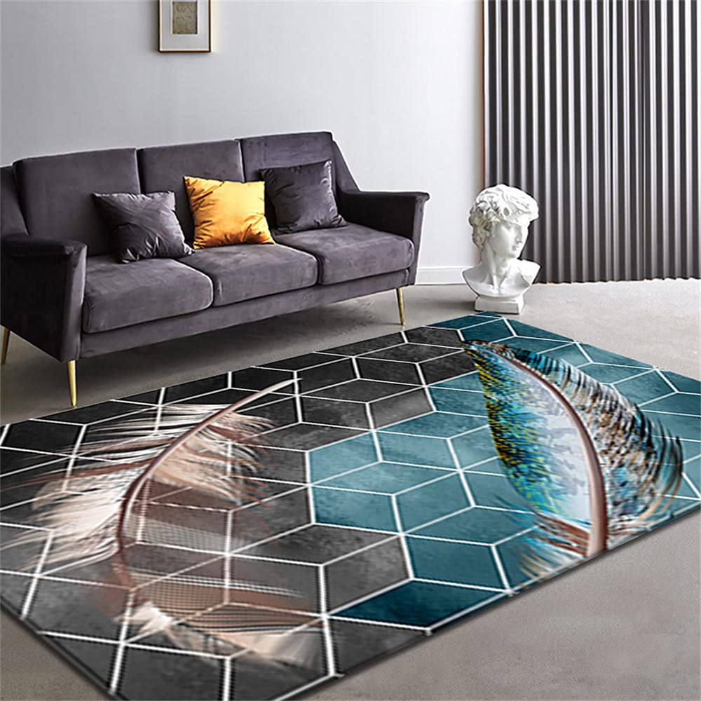 Tapis de chambre bleu au motif plumes pour créer un coin cocon