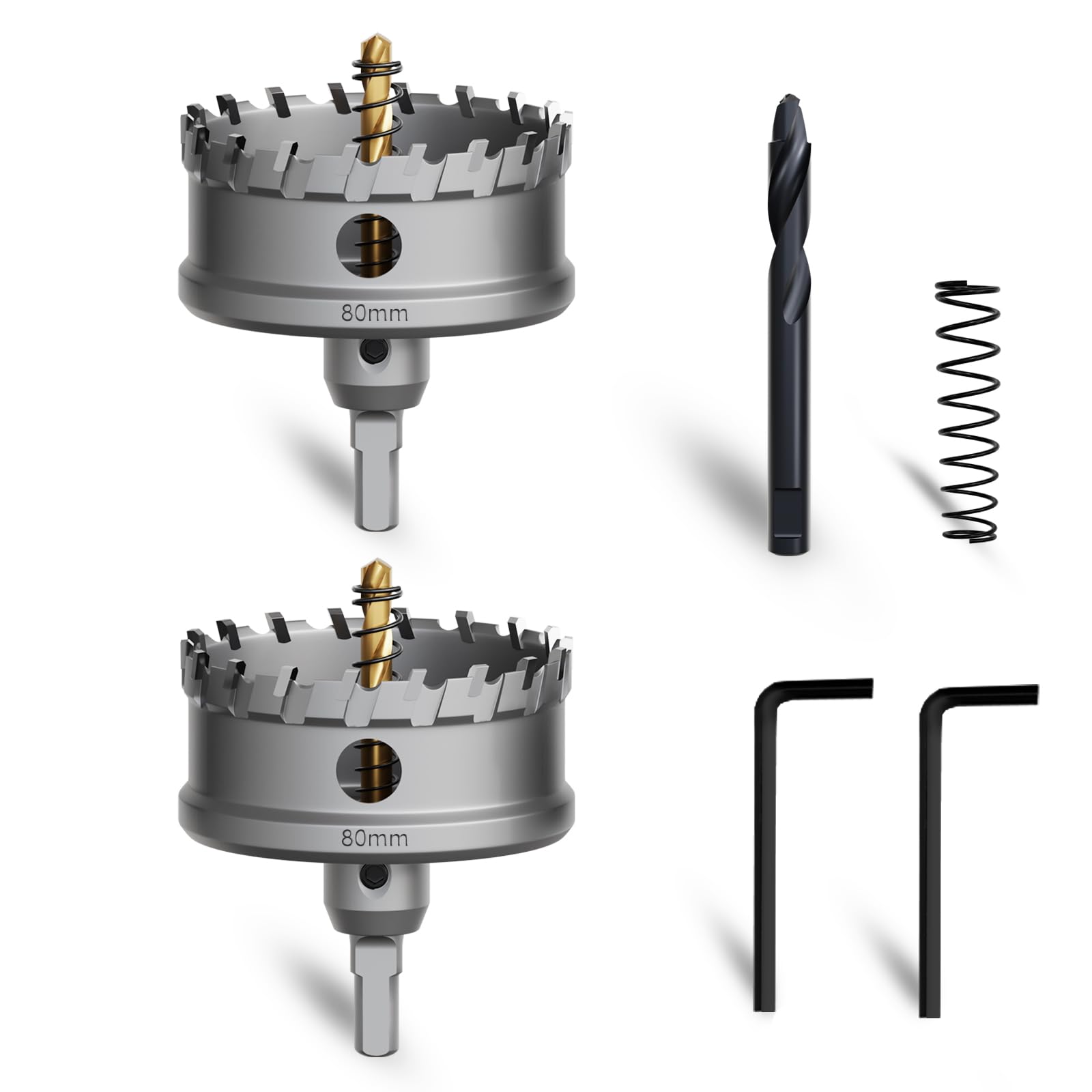 METOTY 2 Stück 80mm lochsäge metall，Hartmetall Lochsäge,Hartmetall Bohrer,mit Ein zusätzlicher nitrierter Stufenführungsbohrer gratis und L-Wrench,für Stahl Eisen Aluminum Metall