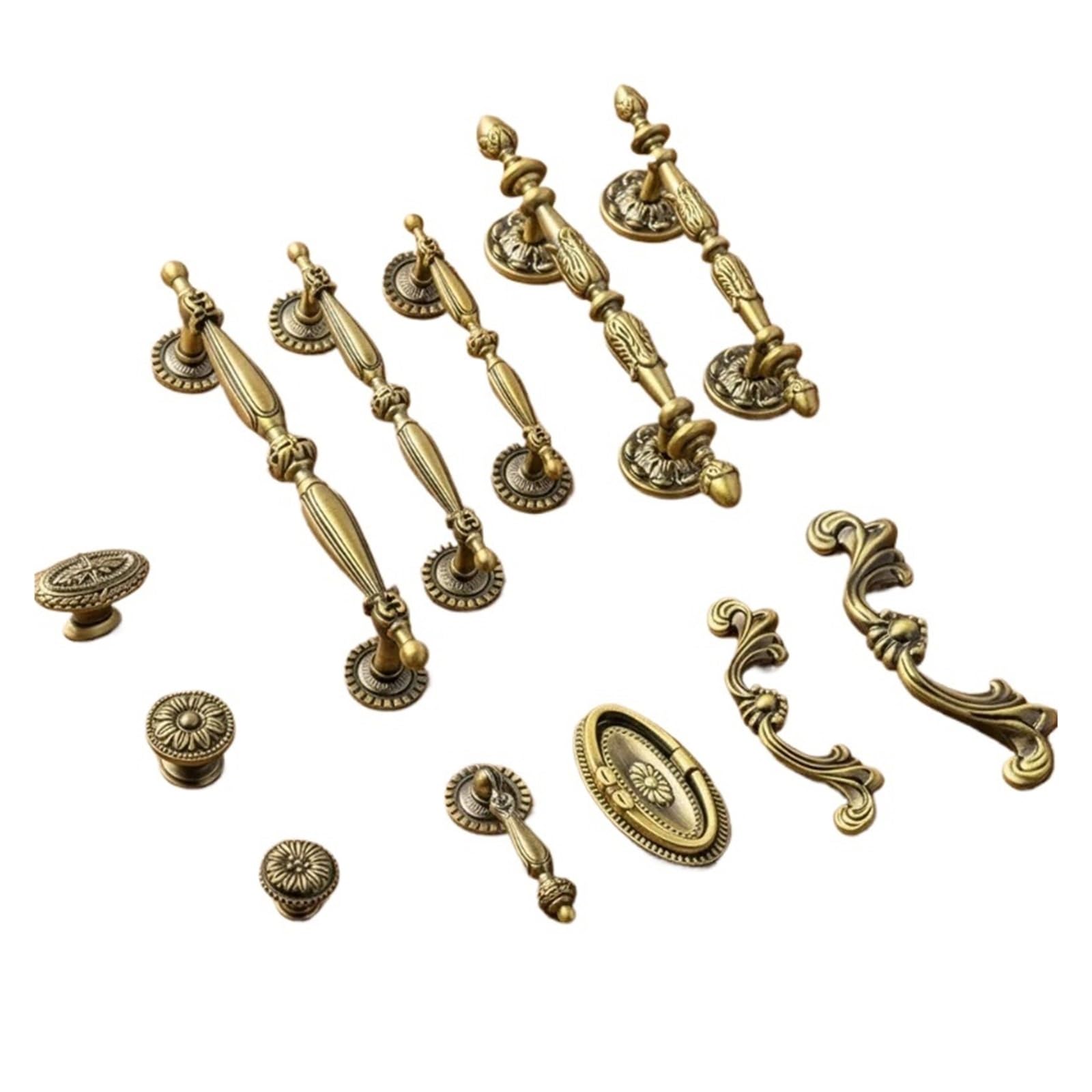 YONMLEDO Brass Vintage Drawer Handles 2pcs Antique Bronze Solid Brass Kitchen Cabinet Pull Vintage Wardrobe Handle Single-Hole Shoe Cabinet Drawer Knobs Furniture Handles(008-Hole Pitch 128mm)