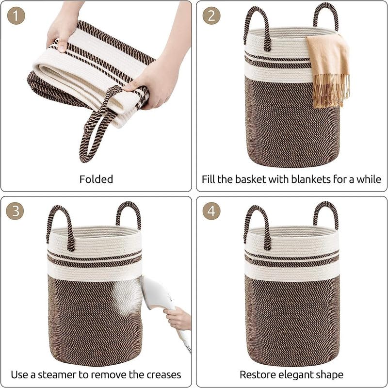 Image of Storage Cotton Rope Basket and Laundry Hamper for Dirty Clothes, Towels, Blankets, Pillows Storage in Living Room, Laundry Room and Bedroom (Camel Mix, 15x18 Inch)