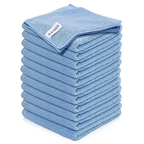 CAMRI Microfiber Towel Cleaning Cloth – Pack of 12, Size 12.6” x 12.6”, Blue, Lint Free, Super Absorbent, Streak Free, Washable, Multipurpose Cleaning Rags for Kitchen, Glass, Car, Mirror