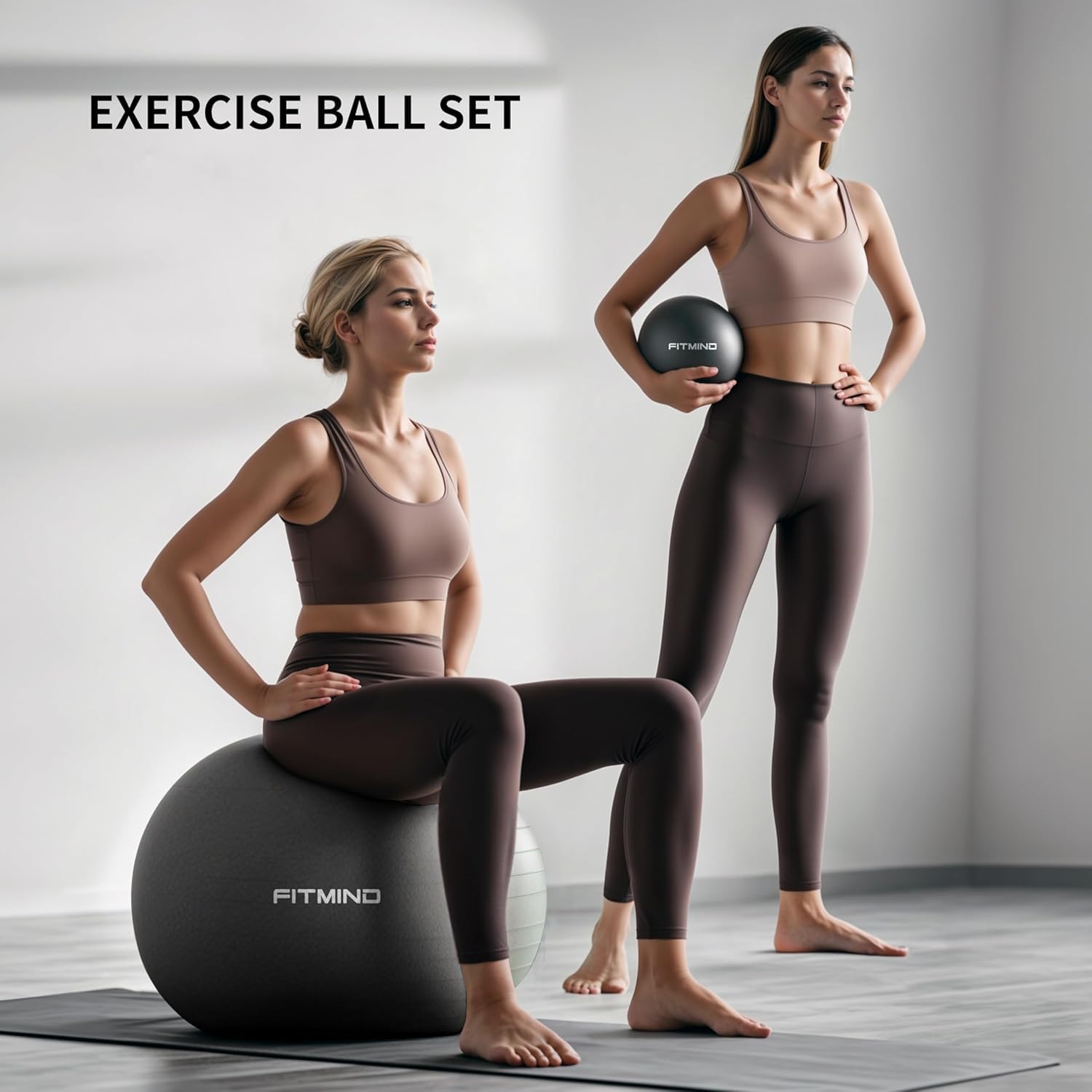 Juego de pelotas de yoga de 65 cm y 25 cm (negro)