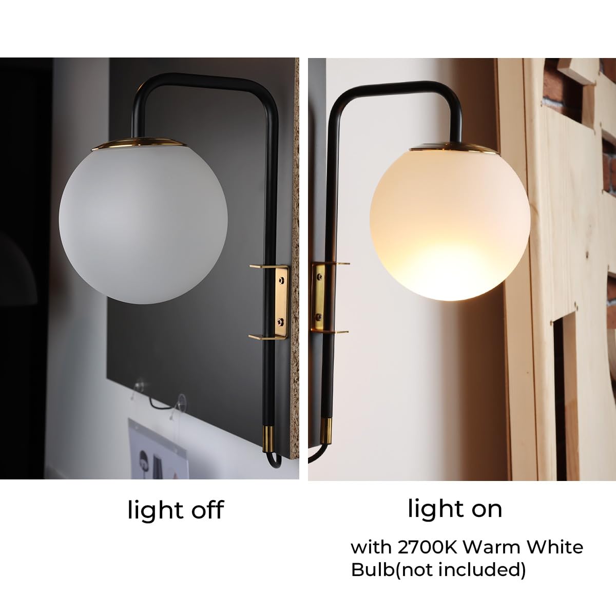 Alpinaluz Applique Murale avec Prise E27, Globe Blanc 15 cm | Support en acier noir et doré, tête orientable 180°, interrupteur sur câble, idéale en chambre ou salon
