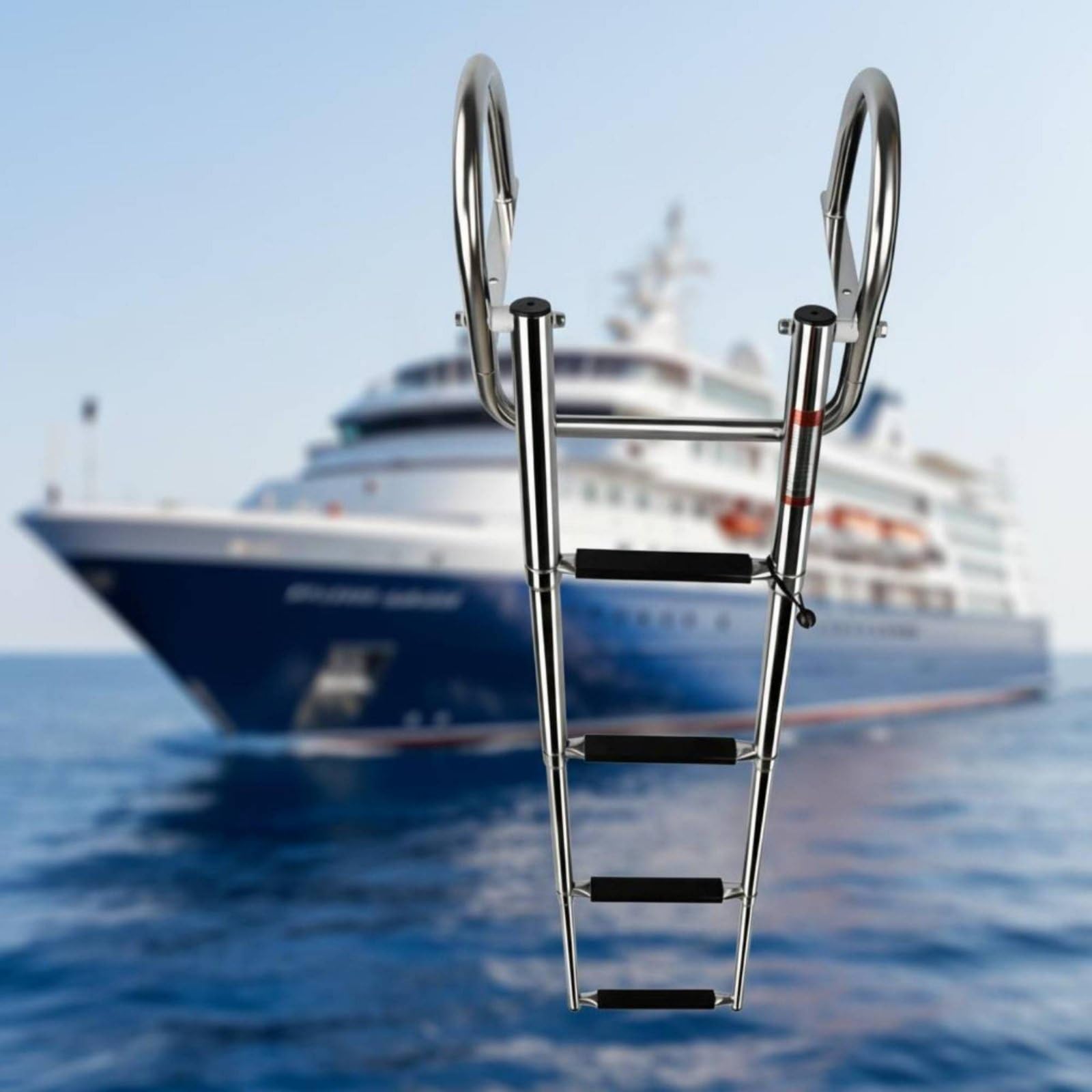 Échelle de Bateau Marine Échelle de Bain Échelle Télescopique Échelle Pliable Construction en Acier Inoxydable Résistante à l'eau Adaptée aux Retours, 4 Sections
