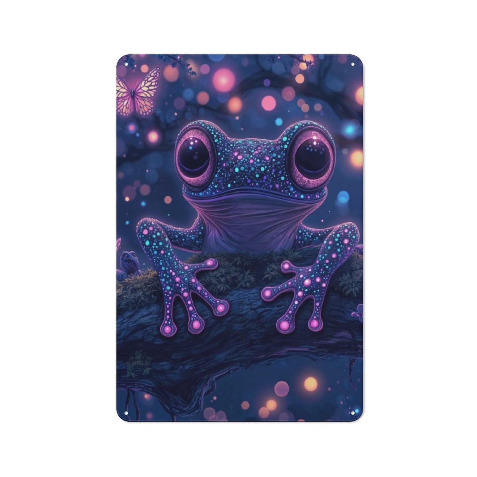 For Café Or Restaurant, Magical Frog in Forest Retro Metal Sign 30x20cm, Gift for Café Owners And Decorators during The Christmas Season