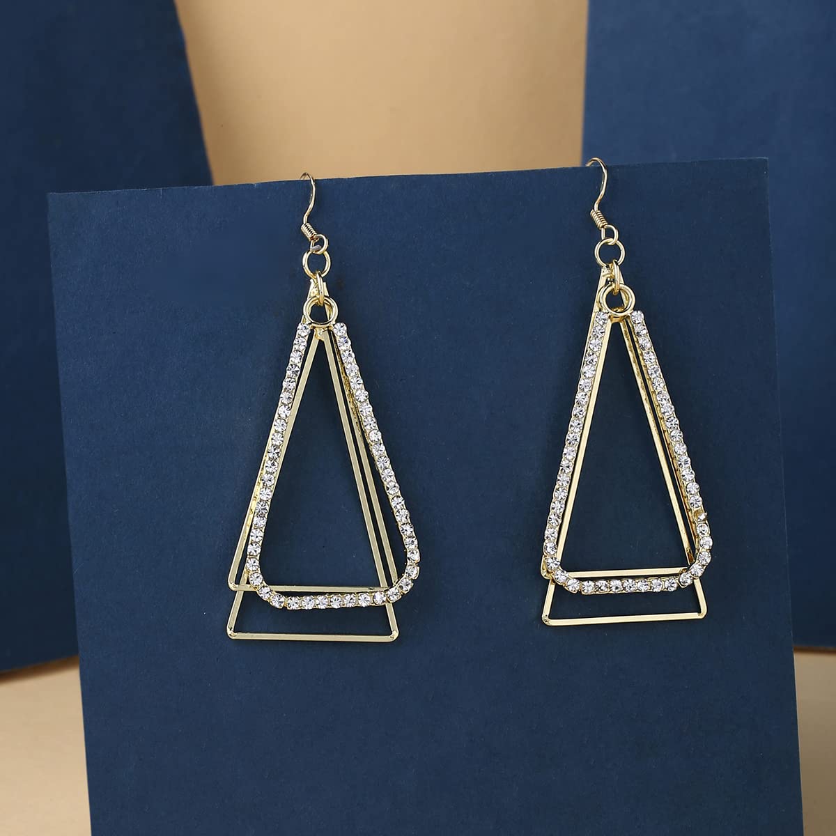 Crystal Studded Triangle Drop Earrings
