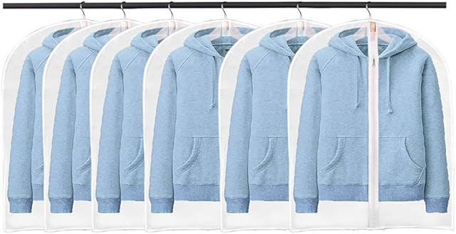 BangShou 6 Pack Clothes Cover, Dustproof Clear Garment Suit Cover, PEVA Dresses Coat Protector Bags,Waterproof Closet Organizer Washable (60 x 80 cm)