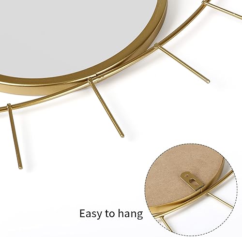 Miniatura 3 de KHOYIME Espejo de pared de mal de ojo, espejos dorados bohemios, espejo decorativo de metal con borlas, gran arte de pared de macramé, decoración