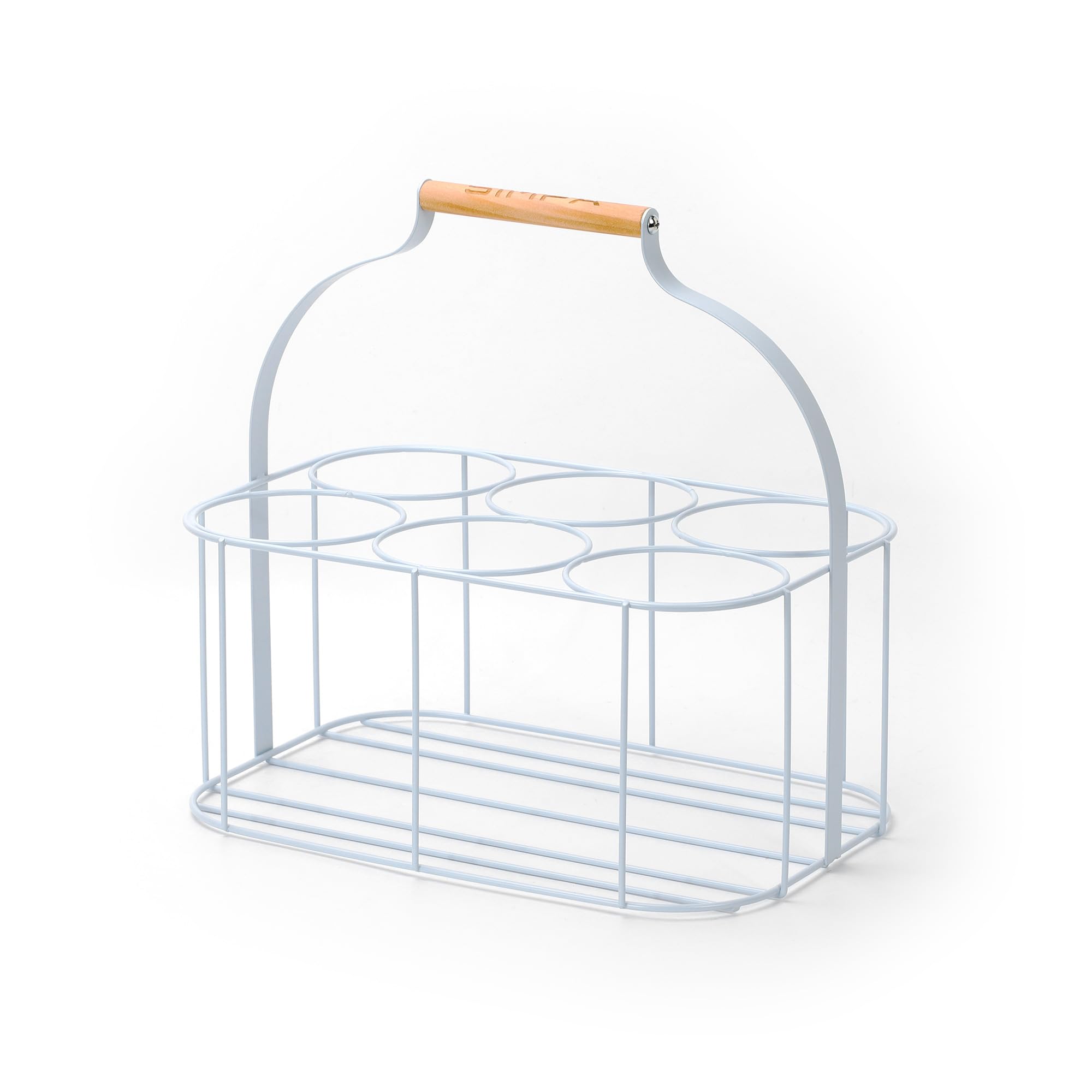 simpa Colour Wire Metal Wine Beer Milk Beverage 6 Bottle Carrier Holder Caddy with Handle - Matt Light Blue