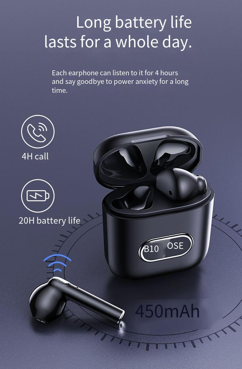 Bluetooth Headphones Wireless Earbuds 20Hrs Playback Ear Buds LED Power Display with ENC Noise Canceling Mic in-Ear Stereo Bass Earphones with Charging Case for Sports/Workout/Running,Black