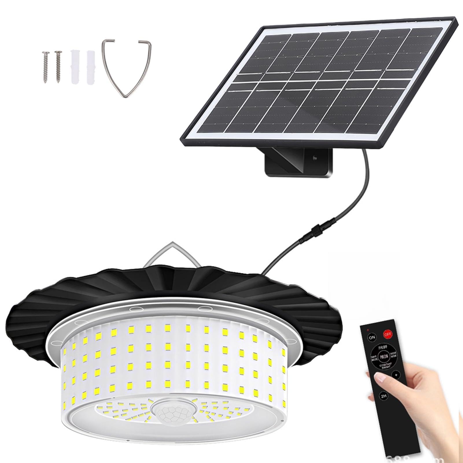Lampadario Solare Lampada da Capannone con Sensore di Movimento Sensore di Luce con Occupazione 244 LED 4400mAh 5 Modalità IP65 Timer Remoto Cavo da 16,4 Pi