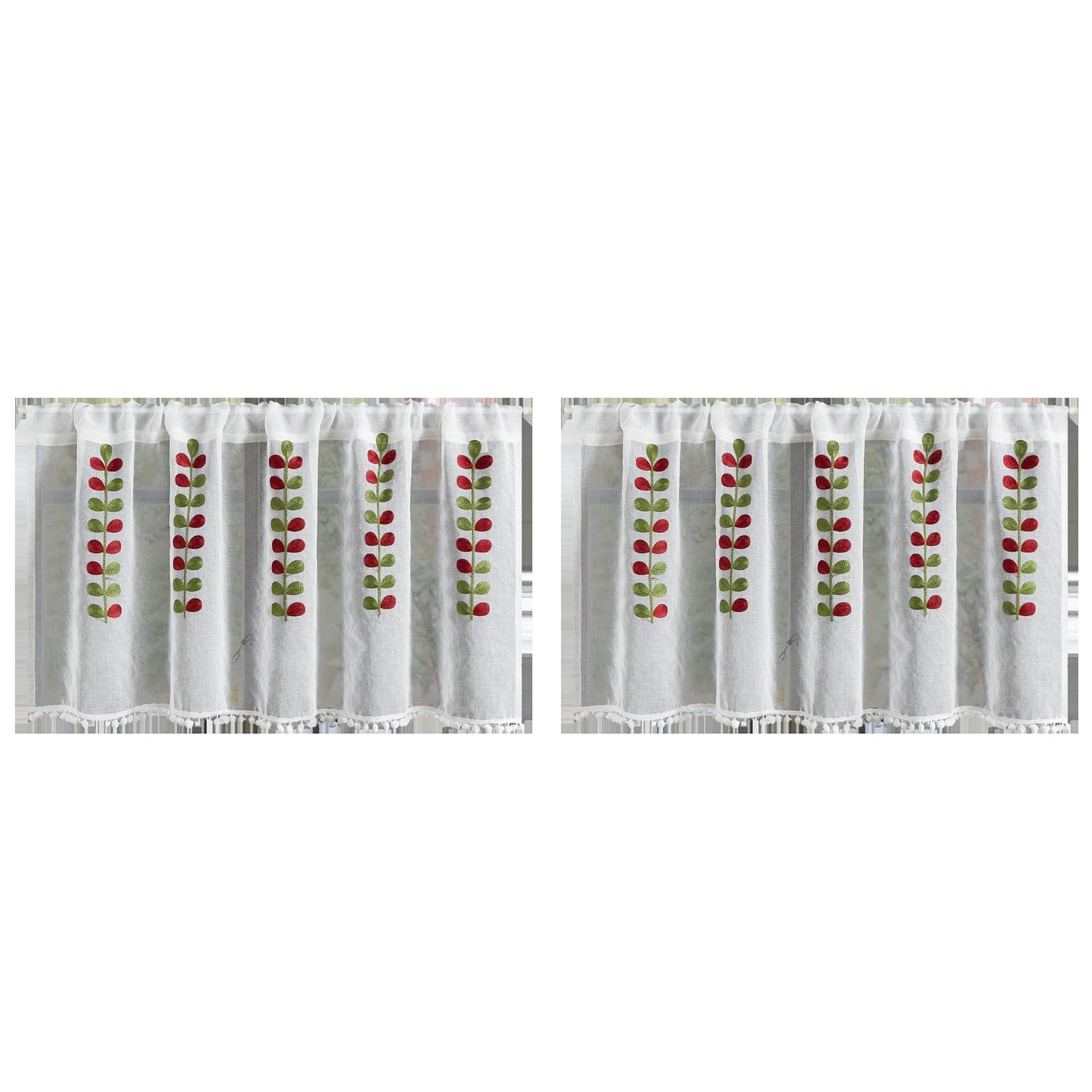 Hndhbfgrt 2X Embroidered Semi-Transparent Curtains Kitchen Tiered Half Window Sheer Curtain Rod Pocket Tulle Curtains B