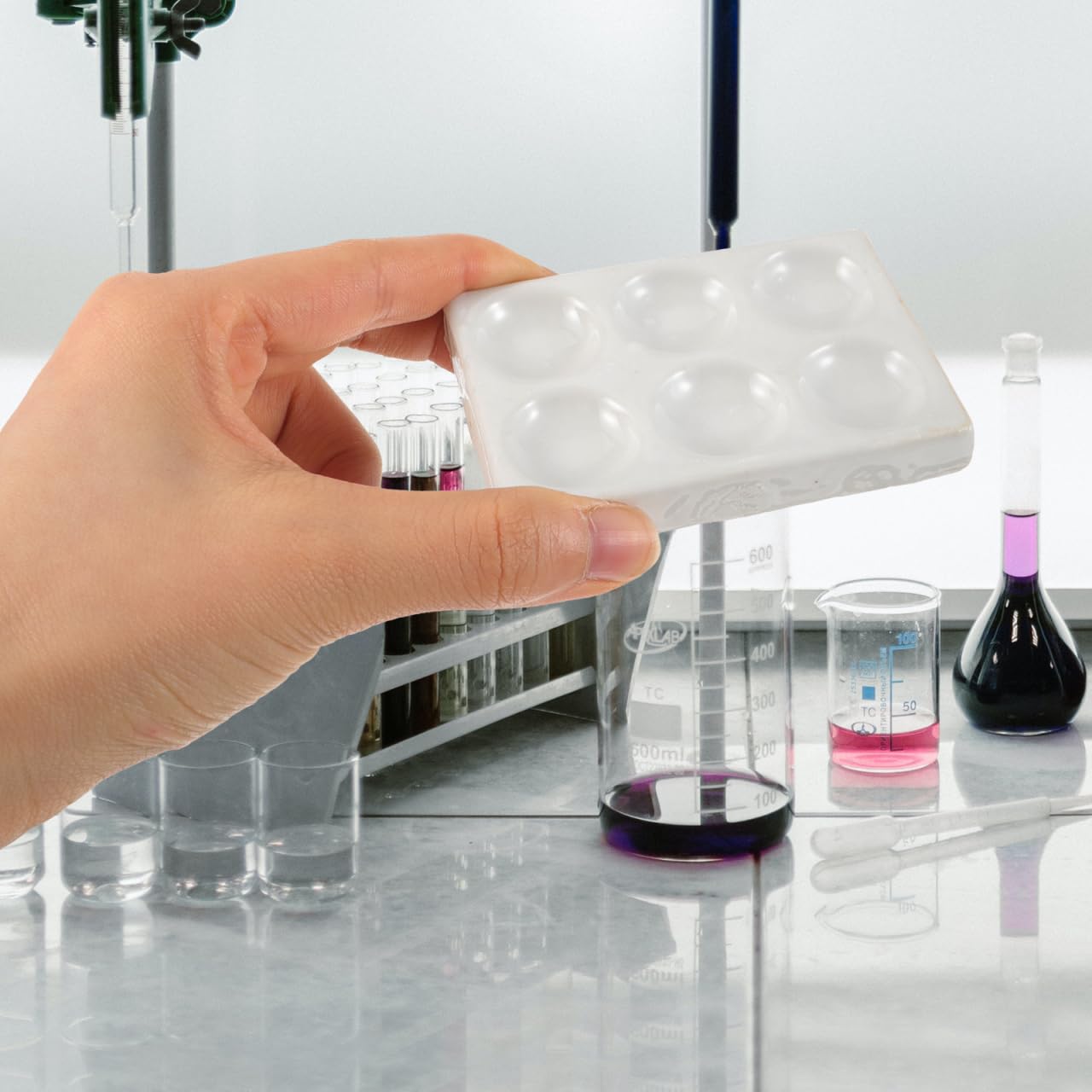 SOIMISS 5 StüCk Porzellan Reaktionsplatte Keramik Spotplatte FüR Chemische Tests Laborversuche Mit 6 LöChern Kompakte Keramikplatte FüR Wissenschaftliche Experimente