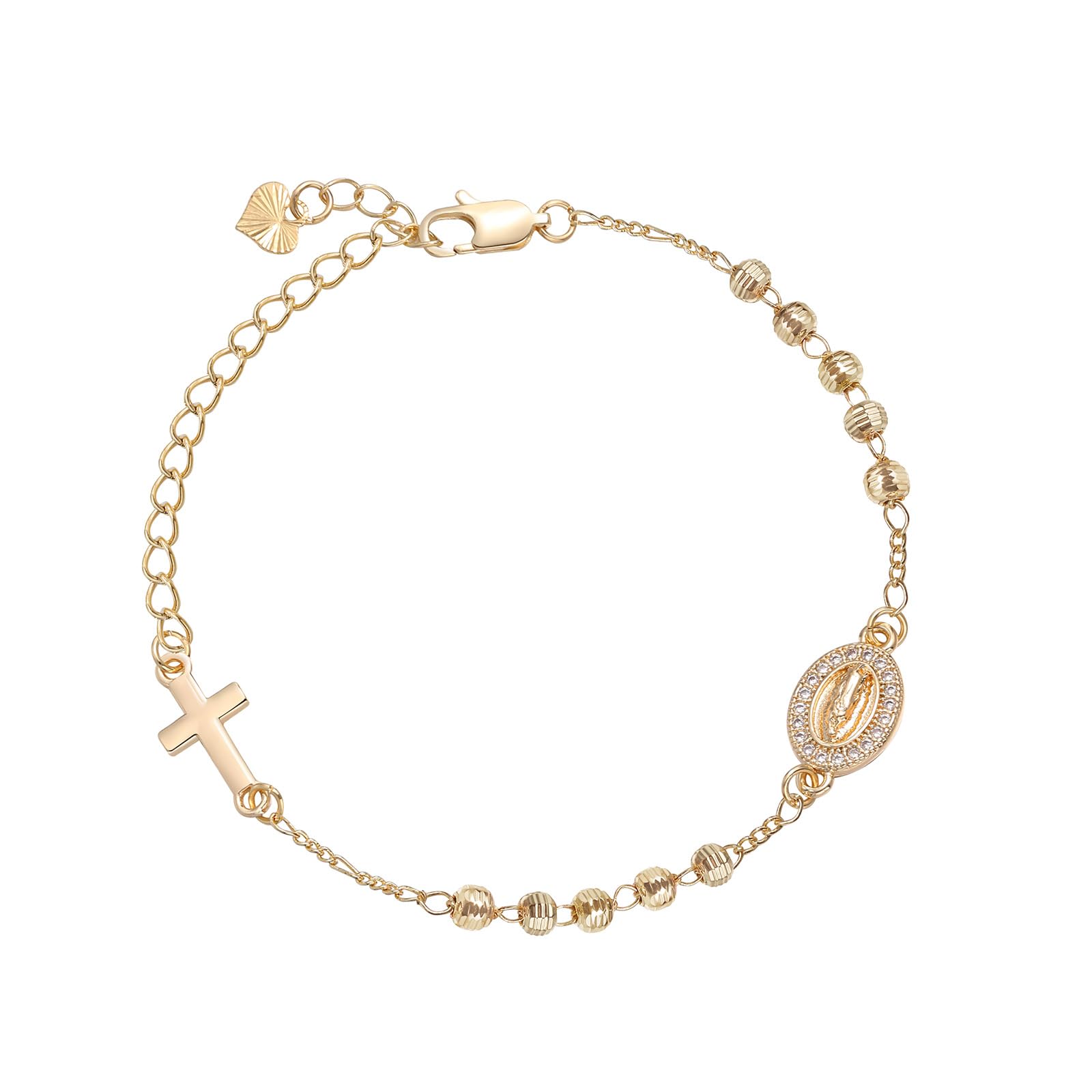 VNOX Rosenkranz Armband Damen Katholisch Christlich, Goldfarbenes Armband mit Maria Anhänger und Kreuz, Religiöser Schmuck Geschenk für Frauen zu Ostern Kommunion Firmung Taufe