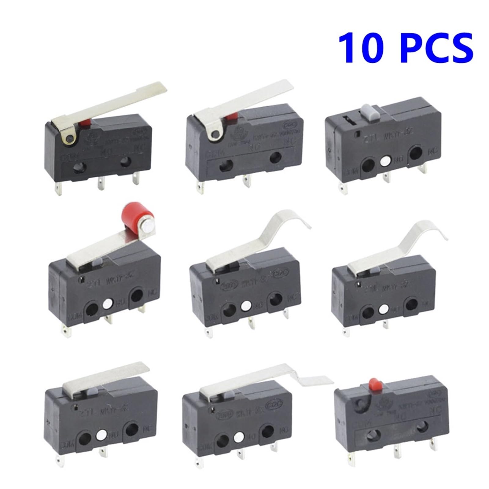 10 PZ Micro Interruttore 2/3Pin NO/NC Mini Finecorsa 5A 250VAC KW11-3Z Roller Arc leva A Scatto Push Microinterruttori(2P curved handle)