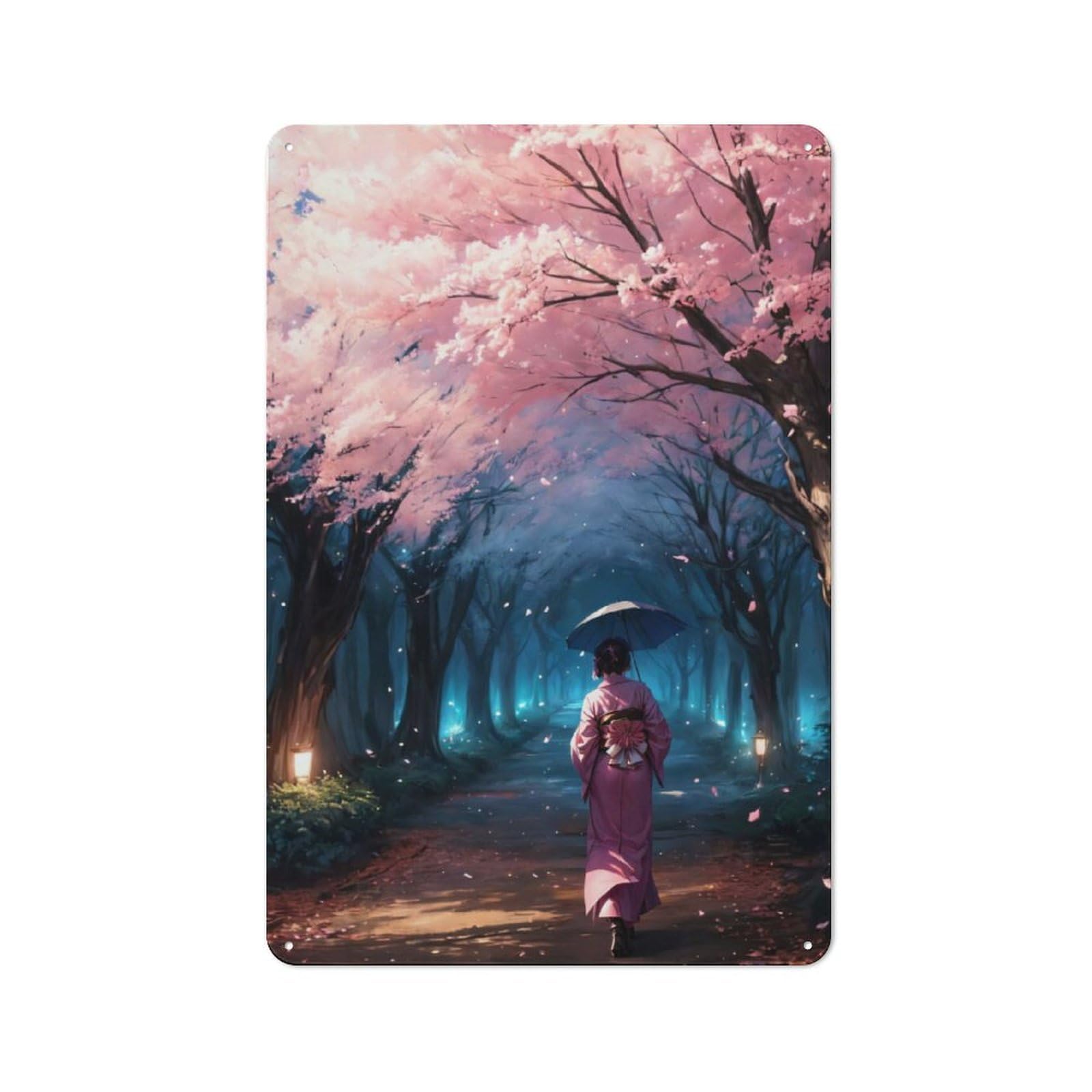 Junmoney Cherry Blossom Japan Art Character Metal Wall Decor 30X20cm, Vintage Metal Sign For Home, Shop, Pub Or Studio Wall
