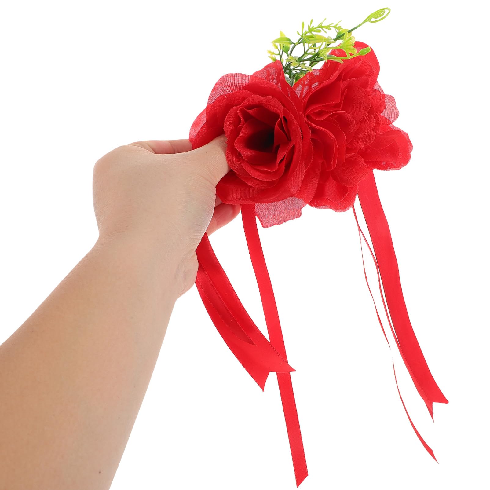 GLEAVI Elegante Hochzeitsdekoration für Hochzeitsauto mit Roten Filzherzen Künstlichen Rosen und Schleifen aus Bändern für Romantische Party und Autofeier