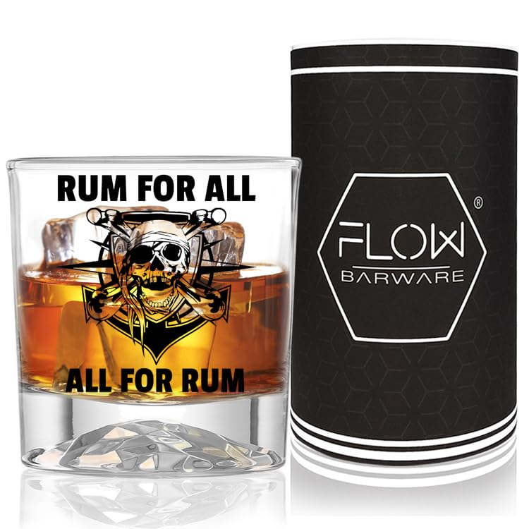 Rum Glass | Skull Pirate Glass Tumbler | Rum Gift Set for Men with Unique Mountain Base Tumbler & Gift Tube