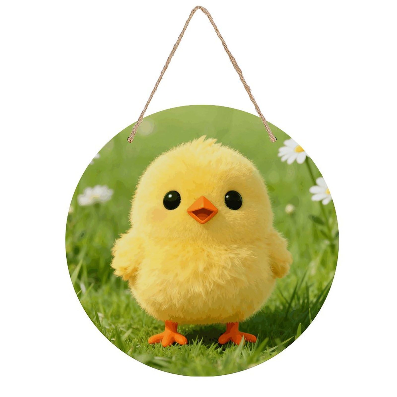 LZQPOEAS Cute Chickens Round Wood Wall Art Painting, 7.9 Inch Circular Wooden Door Hanger Decorative Paintings, Rope-Hanging Wooden Wall Plaque for Home Decor And Office Party