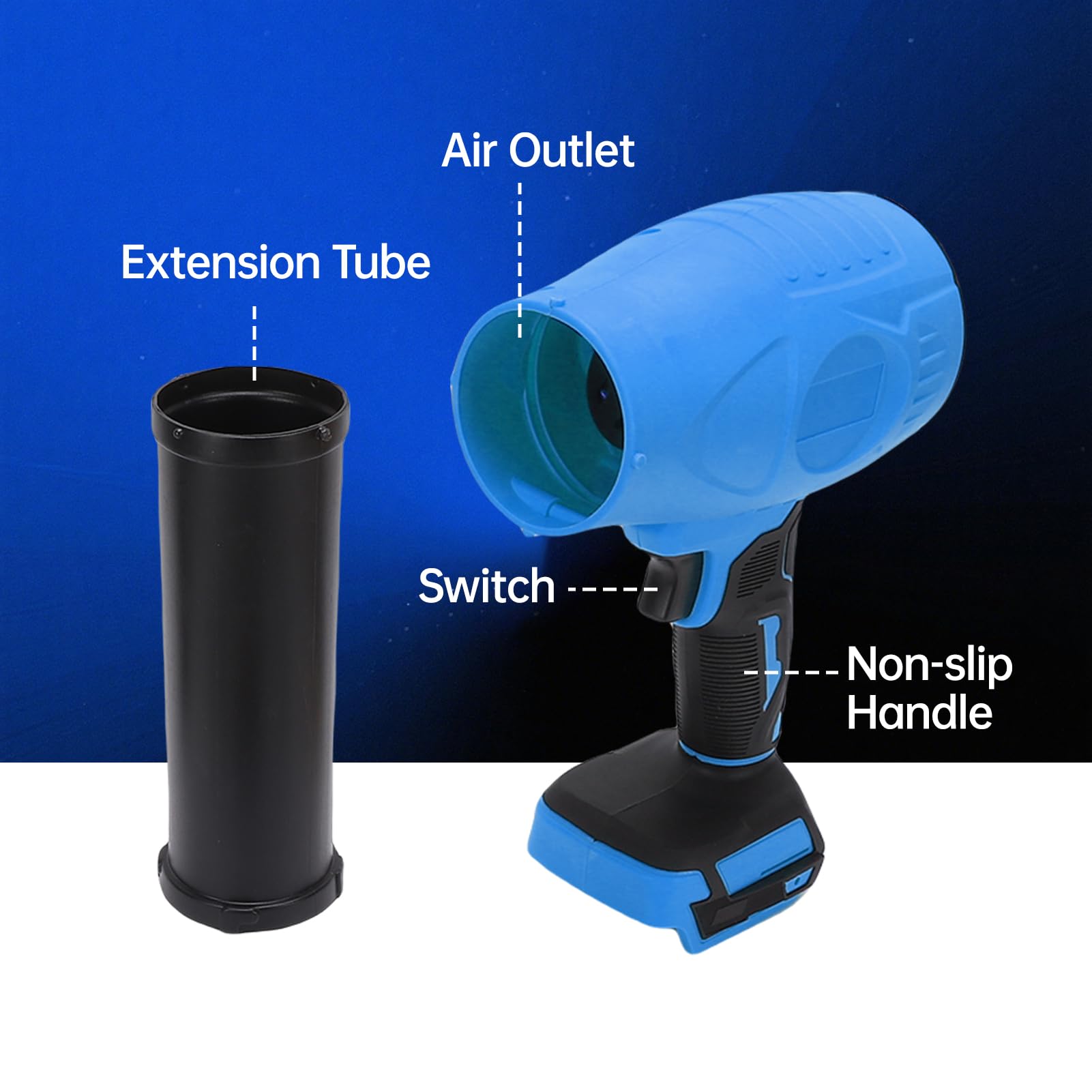 Soplador de Hojas Potente soplador de Aire inalámbrico 33000 RPM Control de Velocidad Continuo 2 Tubos de extensión para Viajes de Camping al Aire Libre Viene con 2 baterías