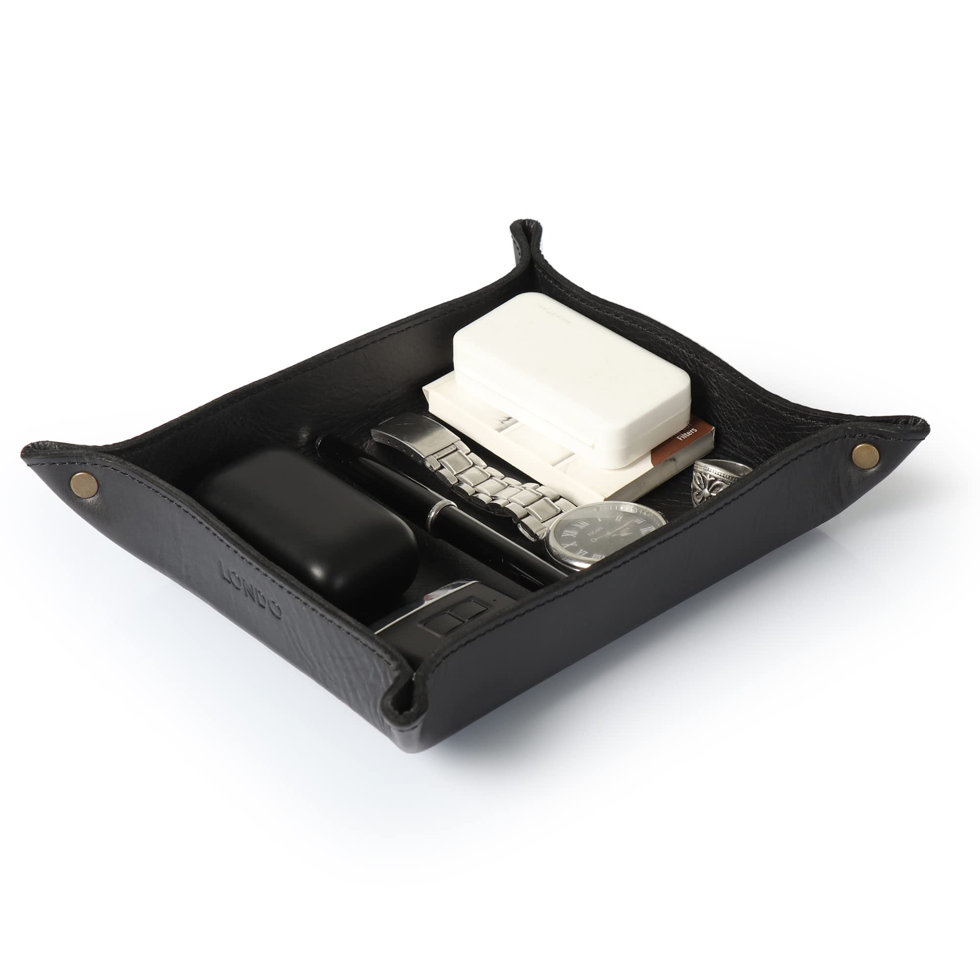 LONDO Genuine Leather Tray Organizer Storage for Wallets Watches Keys Coins Cell Phones and Office Equipment