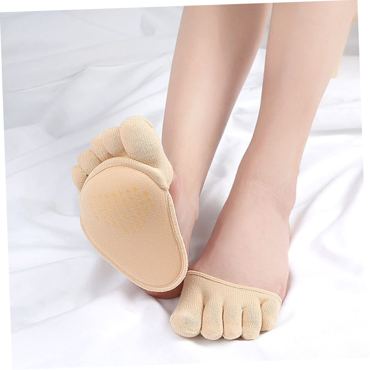 GALPADA 2 Pairs Half Soles Toe Socks Toe Socks Women Heeled Sandals for Women Slipper Foot Cushion Summer High Heel Pad Heel Patch Toe Separators Block Heels for Women Grips Finger Cotton