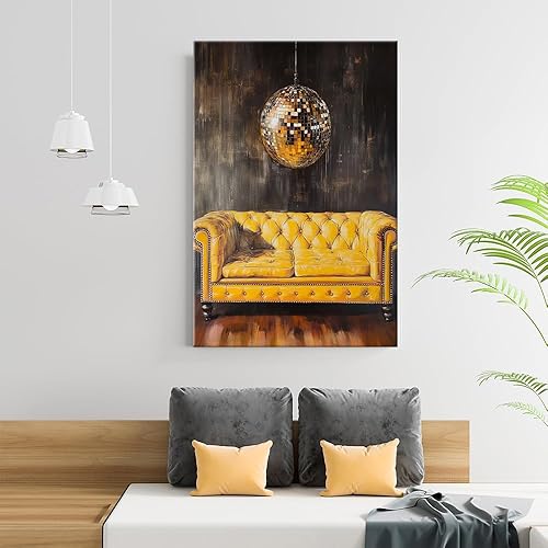 Miniatura 3 de ECUASMR Impresión artística retro de bola de discoteca sobre el sofá, estética de discoteca glamorosa de los años 70, sofá retro vintage de los años