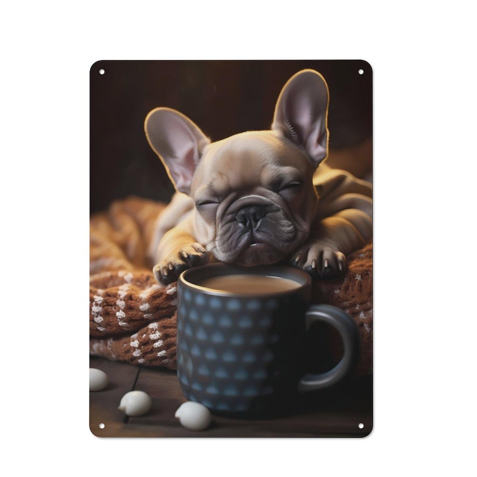 Junmoney French Bulldog Pup Coffee Printed Metal Sign 40X30cm For Kitchen Or Home Bar, Housewarming Present For People Styling Kitchen And Home Bar